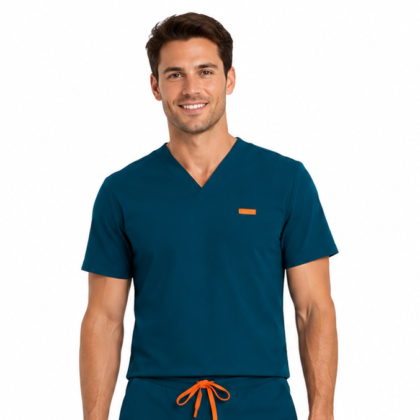 Bluza medicala de barbati slim fit cu patru buzunare