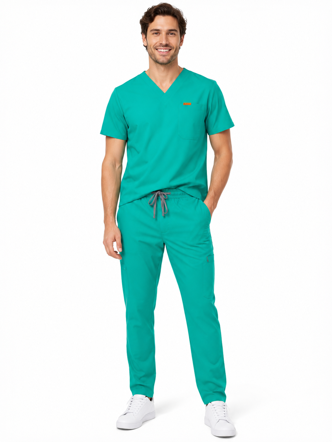 Pantalon medical de barbati slim fit cu opt buzunare